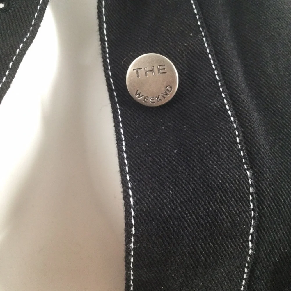The Weeknd  Black Denim Contrast White Stitch Long Trench Coat